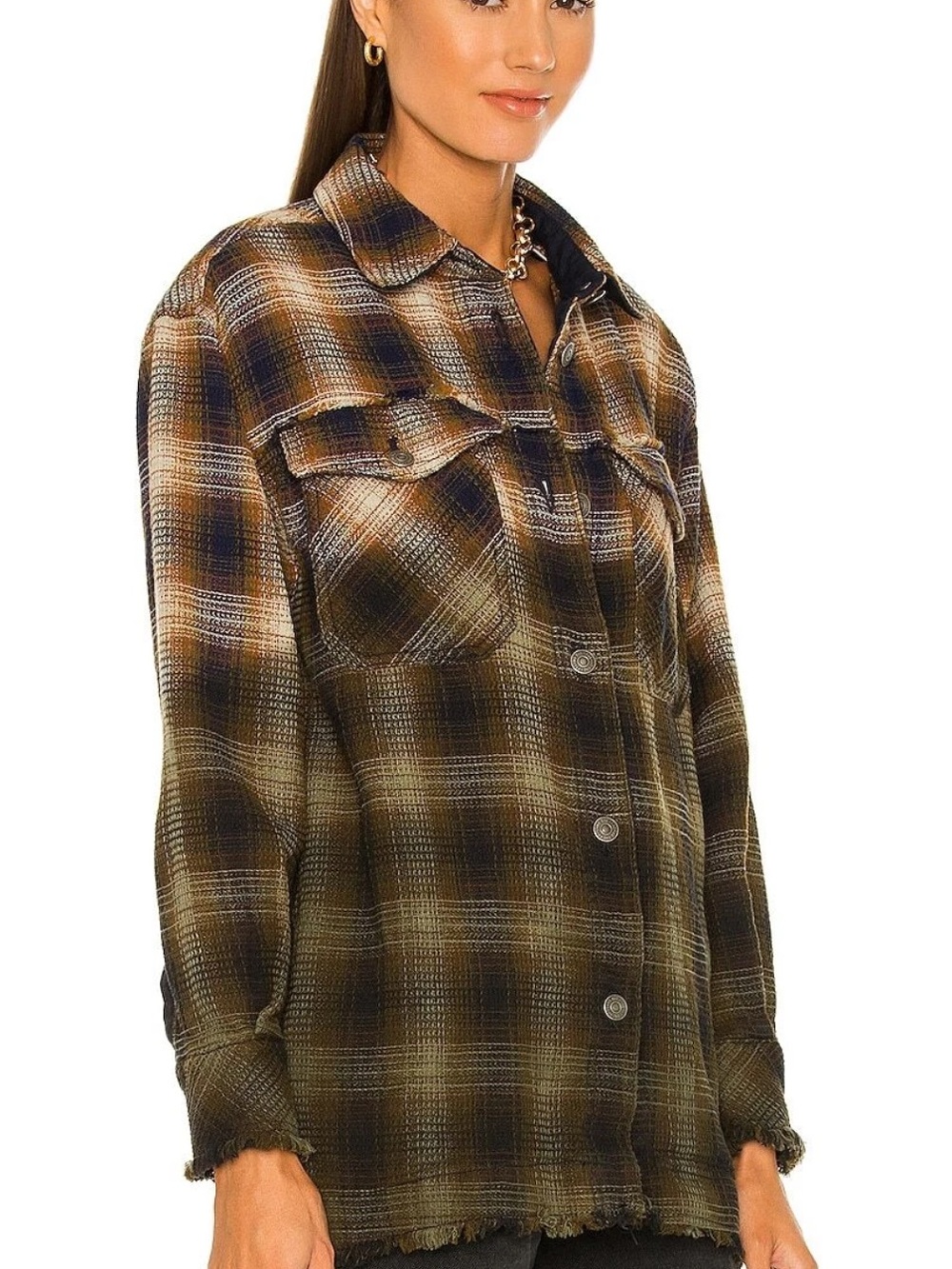 Free People Anneli Plaid Shirt Jacket Tobacco Women’s XS Oversize READ